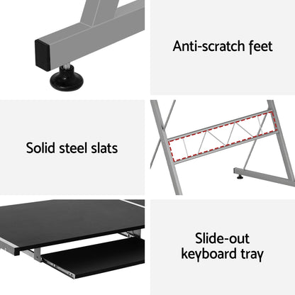 Artiss Computer Desk L-Shape Keyboard Tray Shelf Black-Furniture &gt; Office-PEROZ Accessories