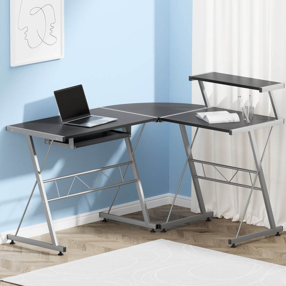 Artiss Computer Desk L-Shape Keyboard Tray Shelf Black-Furniture &gt; Office-PEROZ Accessories