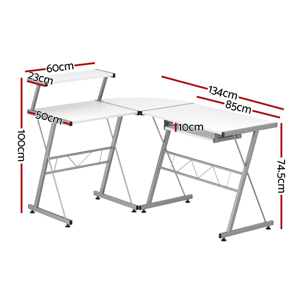 Artiss Computer Desk L-Shape Keyboard Tray Shelf White-Furniture &gt; Office-PEROZ Accessories