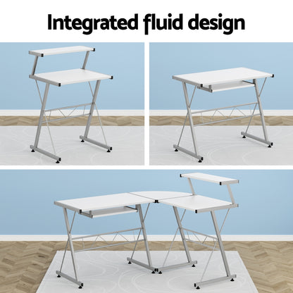 Artiss Computer Desk L-Shape Keyboard Tray Shelf White-Furniture &gt; Office-PEROZ Accessories