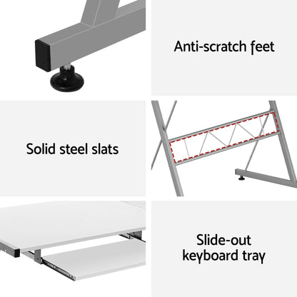Artiss Computer Desk L-Shape Keyboard Tray Shelf White-Furniture &gt; Office-PEROZ Accessories
