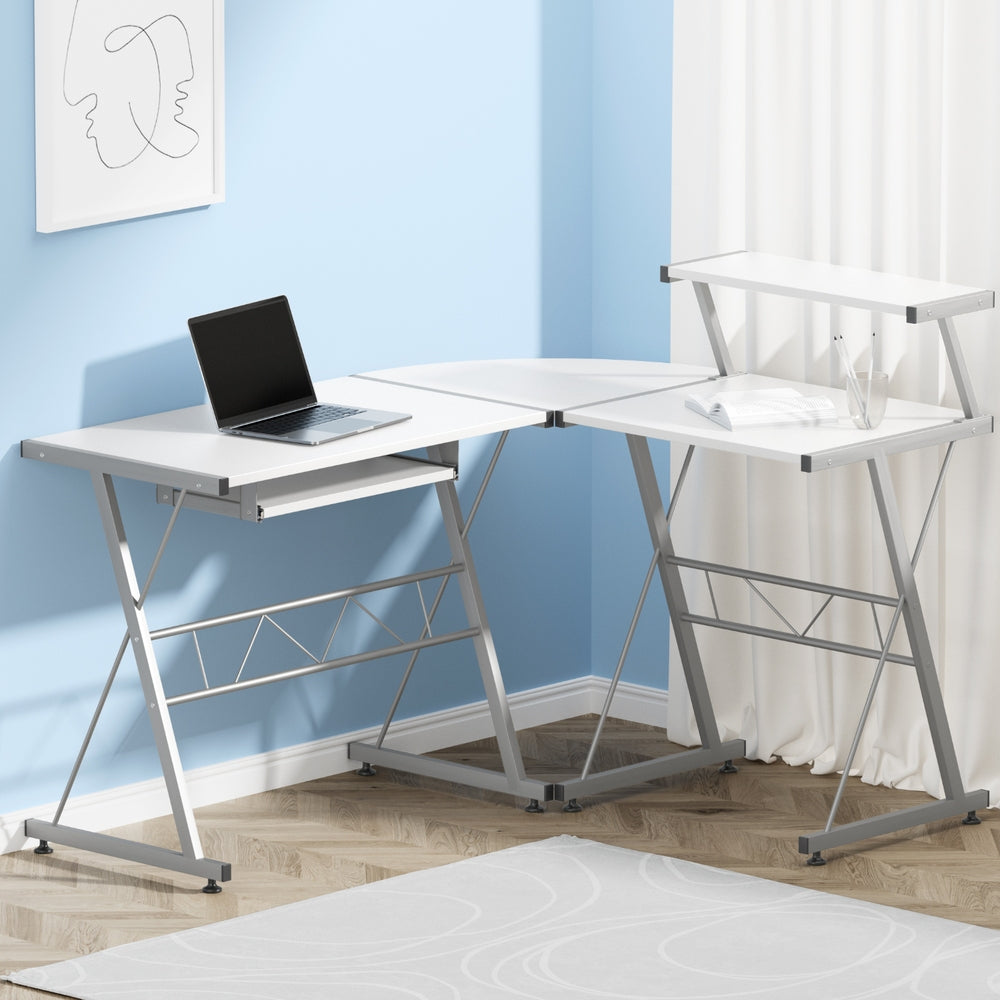 Artiss Computer Desk L-Shape Keyboard Tray Shelf White-Furniture &gt; Office-PEROZ Accessories