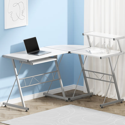 Artiss Computer Desk L-Shape Keyboard Tray Shelf White-Furniture &gt; Office-PEROZ Accessories