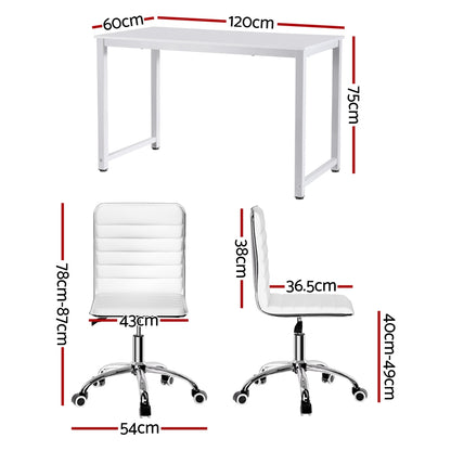 Artiss Computer Desk 120cm Executive Office Chairs Set PU Leather Low Back White-Furniture &gt; Office &gt; Office &amp; Desk Chairs-PEROZ Accessories