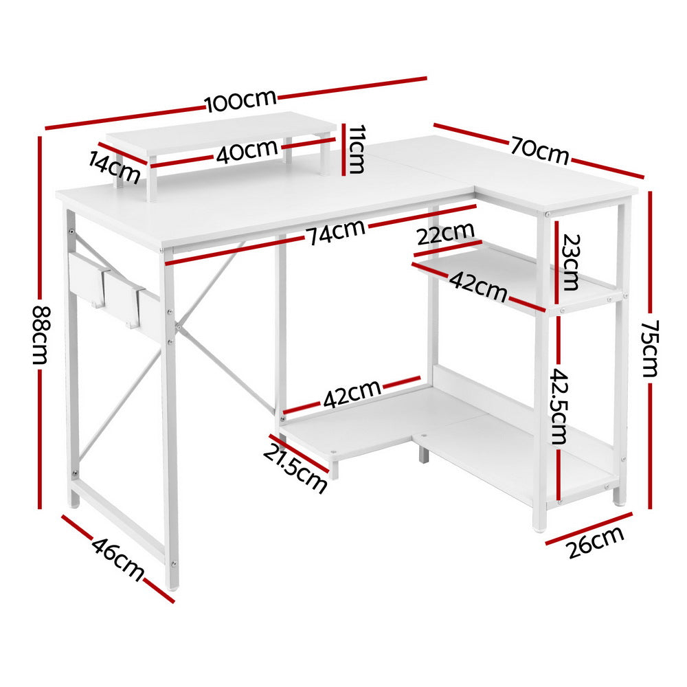 Artiss Computer Desk L-Shape Home Office Study Table Open Shelves White 100CM-Furniture &gt; Office &gt; Desks-PEROZ Accessories