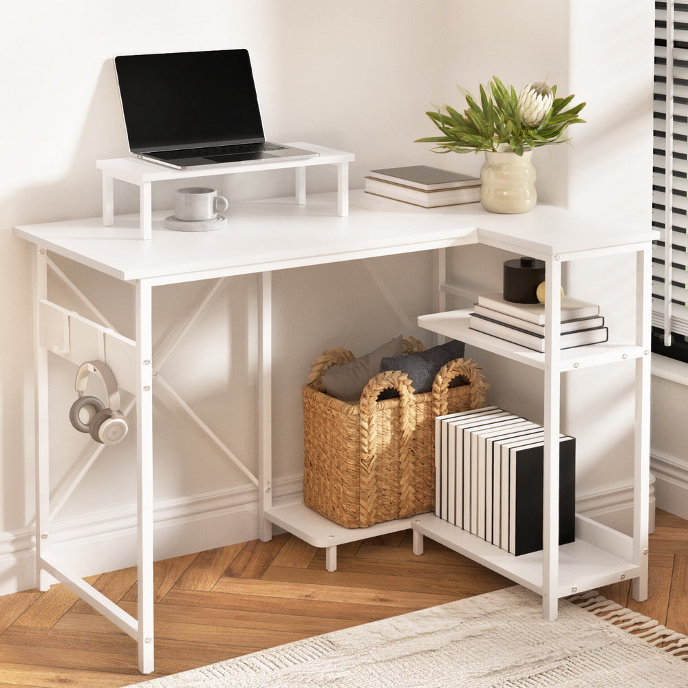 Artiss Computer Desk L-Shape Home Office Study Table Open Shelves White 100CM-Furniture &gt; Office &gt; Desks-PEROZ Accessories