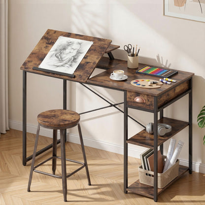Artiss Computer Desk Drafting Drawing Table Tiltable Top Rustic Brown 108cm-Furniture > Office > Desks-PEROZ Accessories