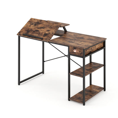 Artiss Computer Desk Drafting Drawing Table Tiltable Top Rustic Brown 108cm-Furniture > Office > Desks-PEROZ Accessories