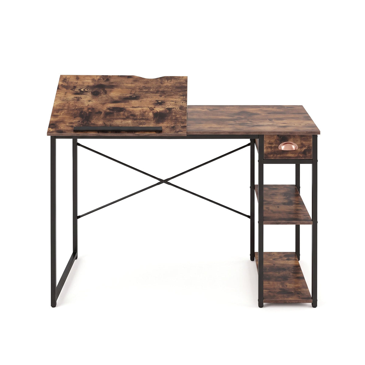 Artiss Computer Desk Drafting Drawing Table Tiltable Top Rustic Brown 108cm-Furniture > Office > Desks-PEROZ Accessories