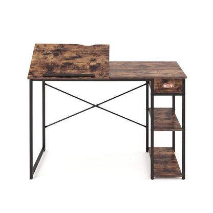 Artiss Computer Desk Drafting Drawing Table Tiltable Top Rustic Brown 108cm-Furniture > Office > Desks-PEROZ Accessories