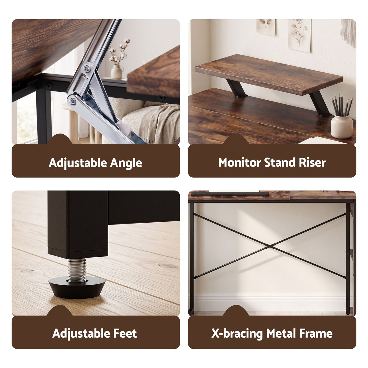 Artiss Computer Desk Drafting Drawing Table Tiltable Top Rustic Brown 108cm-Furniture > Office > Desks-PEROZ Accessories