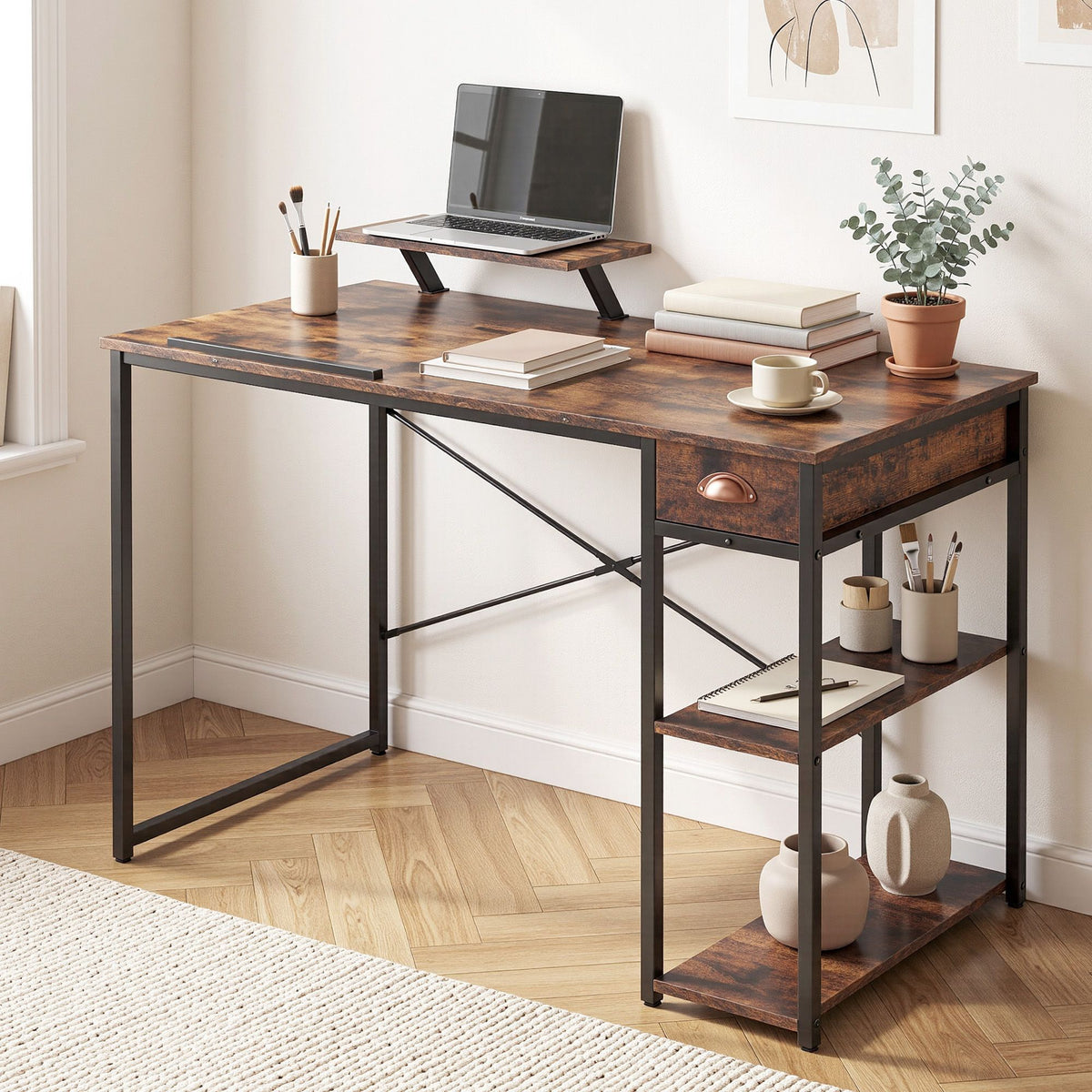 Artiss Computer Desk Drafting Drawing Table Tiltable Top Rustic Brown 108cm-Furniture > Office > Desks-PEROZ Accessories