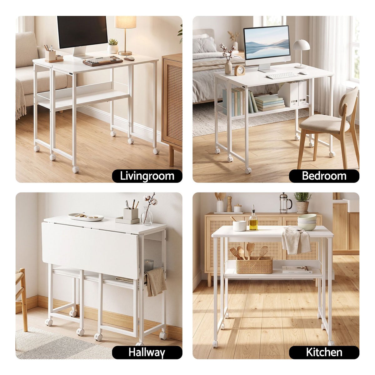 Artiss Foldable Computer Desk Mobile Study Table Workstation White 80cm-Furniture > Office > Desks-PEROZ Accessories