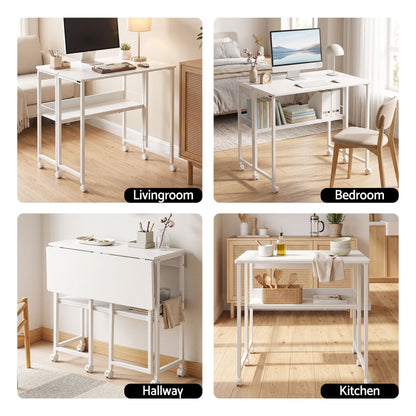 Artiss Foldable Computer Desk Mobile Study Table Workstation White 80cm-Furniture > Office > Desks-PEROZ Accessories