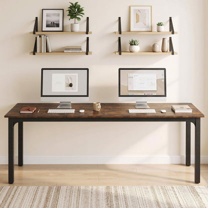 Artiss Computer Desk 2 Person Double Workstation Study Table Rustic Brown 200cm-Furniture > Office > Desks-PEROZ Accessories