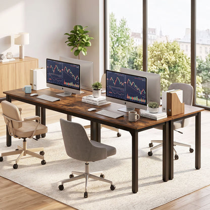 Artiss Computer Desk 2 Person Double Workstation Study Table Rustic Brown 200cm-Furniture > Office > Desks-PEROZ Accessories