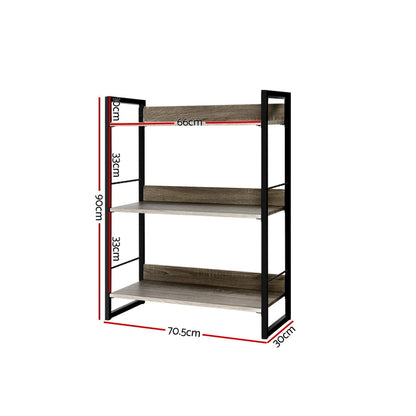 Artiss Bookshelf 3 Tiers - NOE Black and Oak-Bookcases &amp; Shelves-PEROZ Accessories