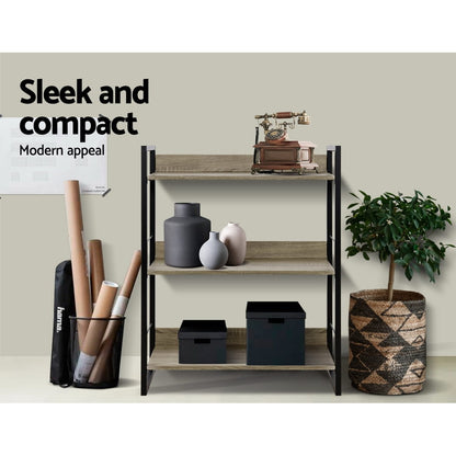 Artiss Bookshelf 3 Tiers - NOE Black and Oak-Bookcases &amp; Shelves-PEROZ Accessories