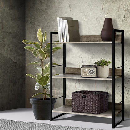 Artiss Bookshelf 3 Tiers - NOE Black and Oak-Bookcases &amp; Shelves-PEROZ Accessories
