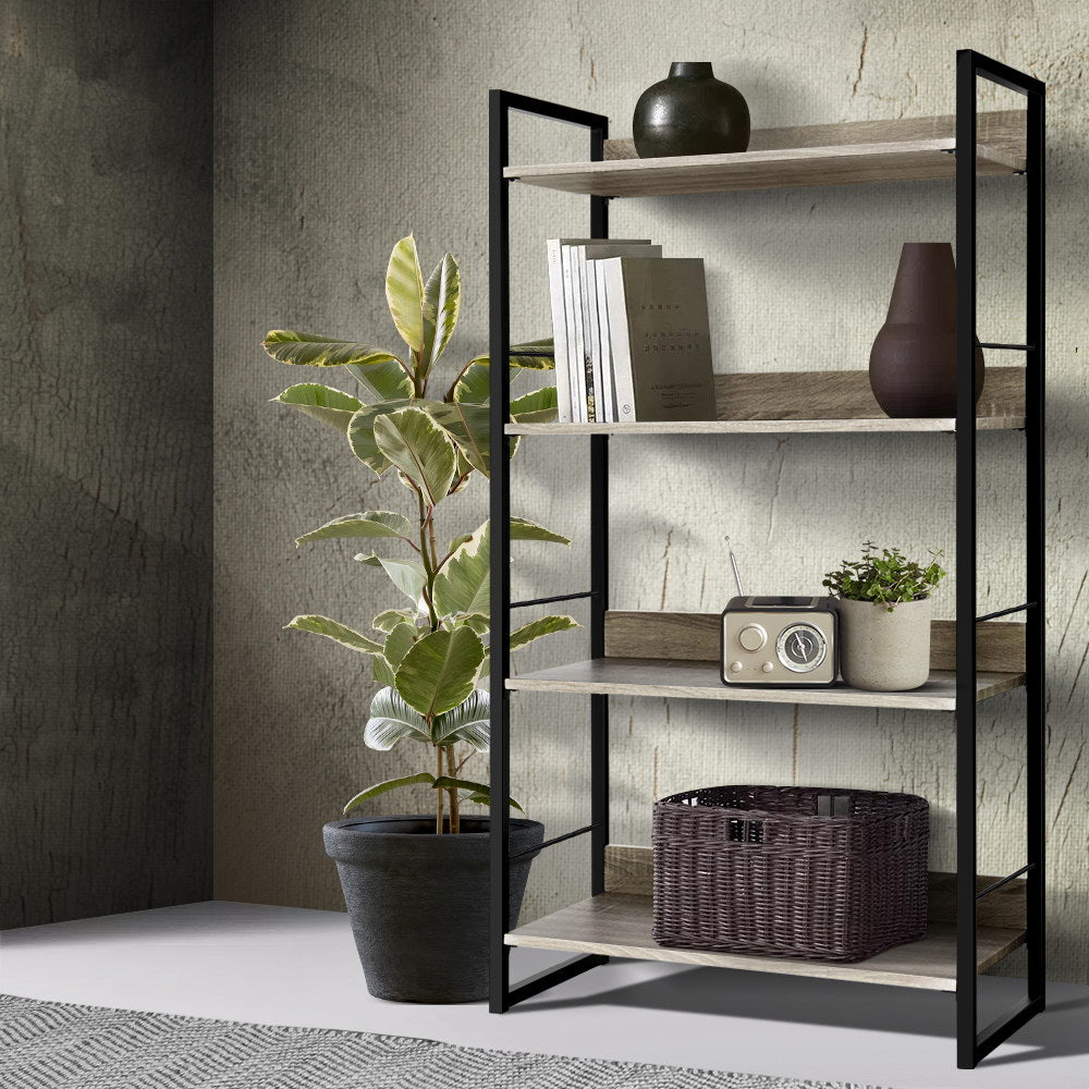 Artiss Bookshelf 4 Tiers - NOE Black and Oak-Furniture &gt; Office-PEROZ Accessories