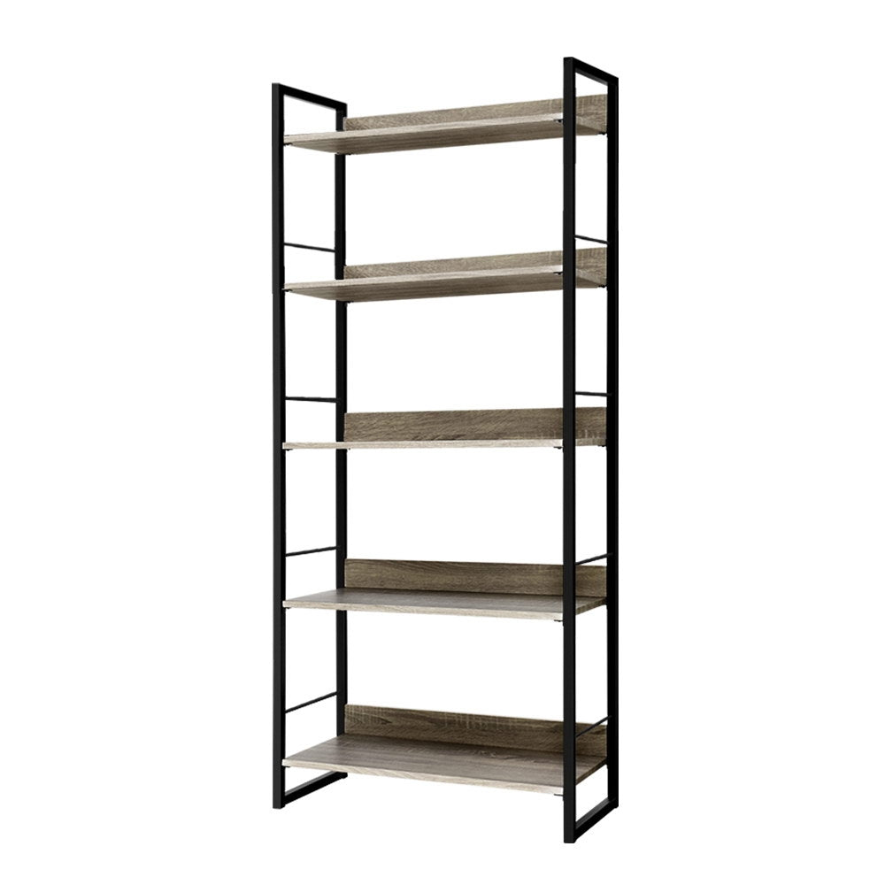 Artiss Bookshelf 5 Tiers - NOE Black and Oak-Bookcases &amp; Shelves-PEROZ Accessories