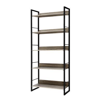 Artiss Bookshelf 5 Tiers - NOE Black and Oak-Bookcases &amp; Shelves-PEROZ Accessories