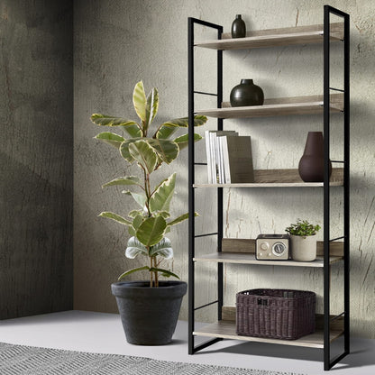 Artiss Bookshelf 5 Tiers - NOE Black and Oak-Bookcases &amp; Shelves-PEROZ Accessories