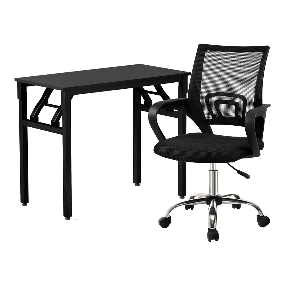 Artiss Computer Desk Mesh Office Chair Set Foldable Home Study Table Black-Furniture &gt; Office &gt; Desks-PEROZ Accessories