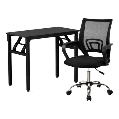 Artiss Computer Desk Mesh Office Chair Set Foldable Home Study Table Black-Furniture &gt; Office &gt; Desks-PEROZ Accessories