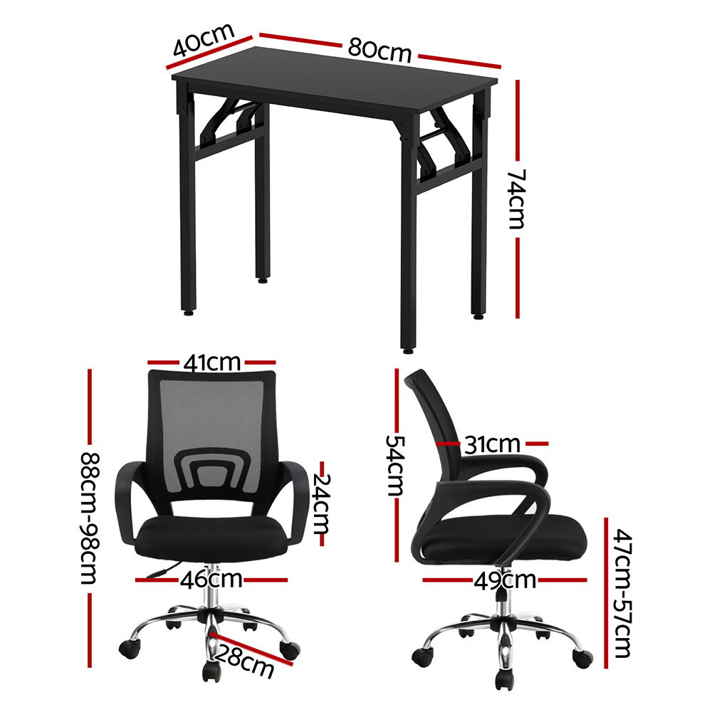 Artiss Computer Desk Mesh Office Chair Set Foldable Home Study Table Black-Furniture &gt; Office &gt; Desks-PEROZ Accessories