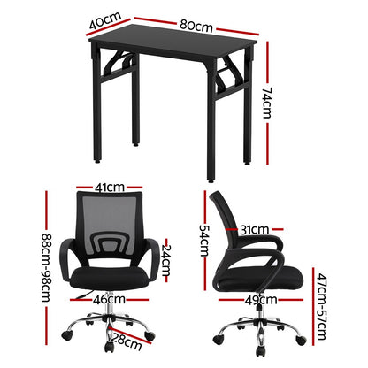 Artiss Computer Desk Mesh Office Chair Set Foldable Home Study Table Black-Furniture &gt; Office &gt; Desks-PEROZ Accessories