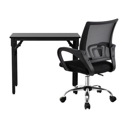 Artiss Computer Desk Mesh Office Chair Set Foldable Home Study Table Black-Furniture &gt; Office &gt; Desks-PEROZ Accessories