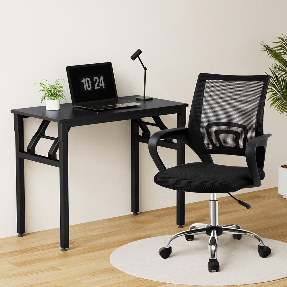 Artiss Computer Desk Mesh Office Chair Set Foldable Home Study Table Black-Furniture &gt; Office &gt; Desks-PEROZ Accessories