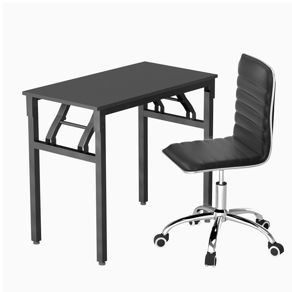 Artiss Computer Desk Office Chair PU Leather Set Foldable Home Study Table Black-Furniture &gt; Office &gt; Desks-PEROZ Accessories