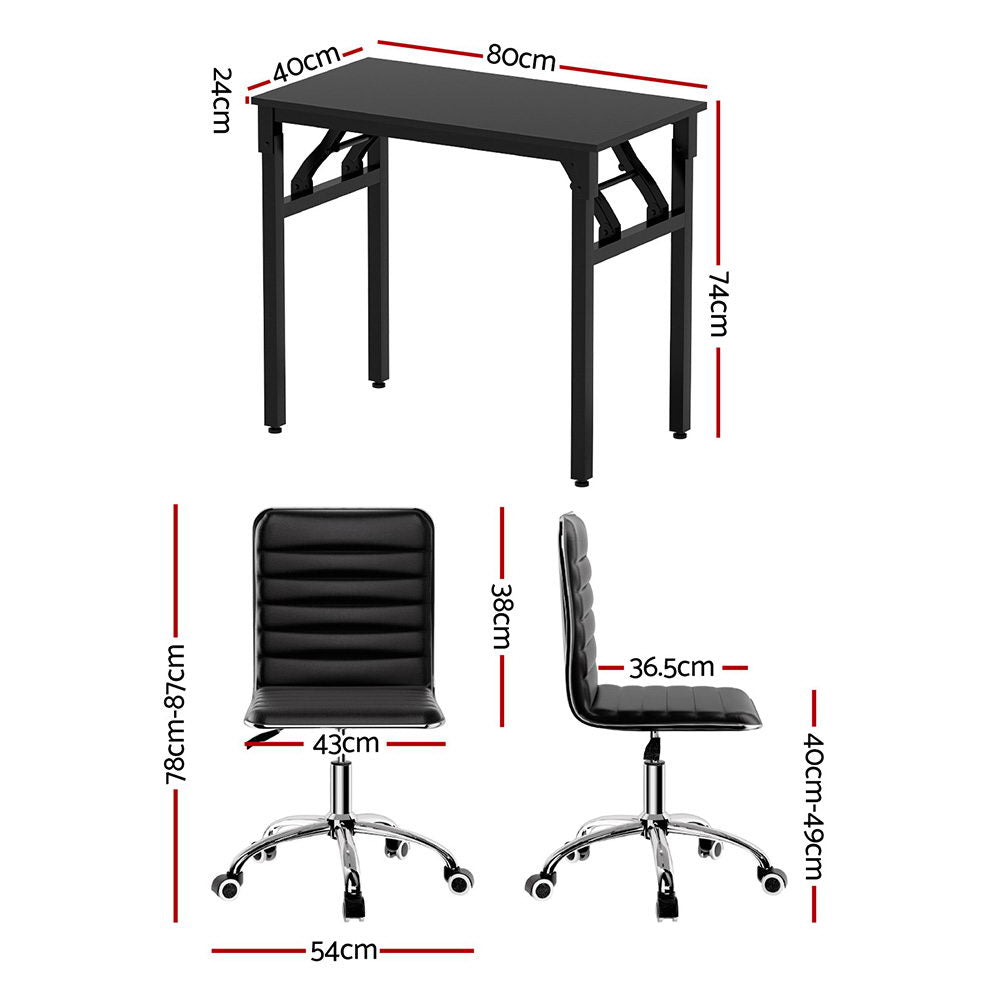 Artiss Computer Desk Office Chair PU Leather Set Foldable Home Study Table Black-Furniture &gt; Office &gt; Desks-PEROZ Accessories
