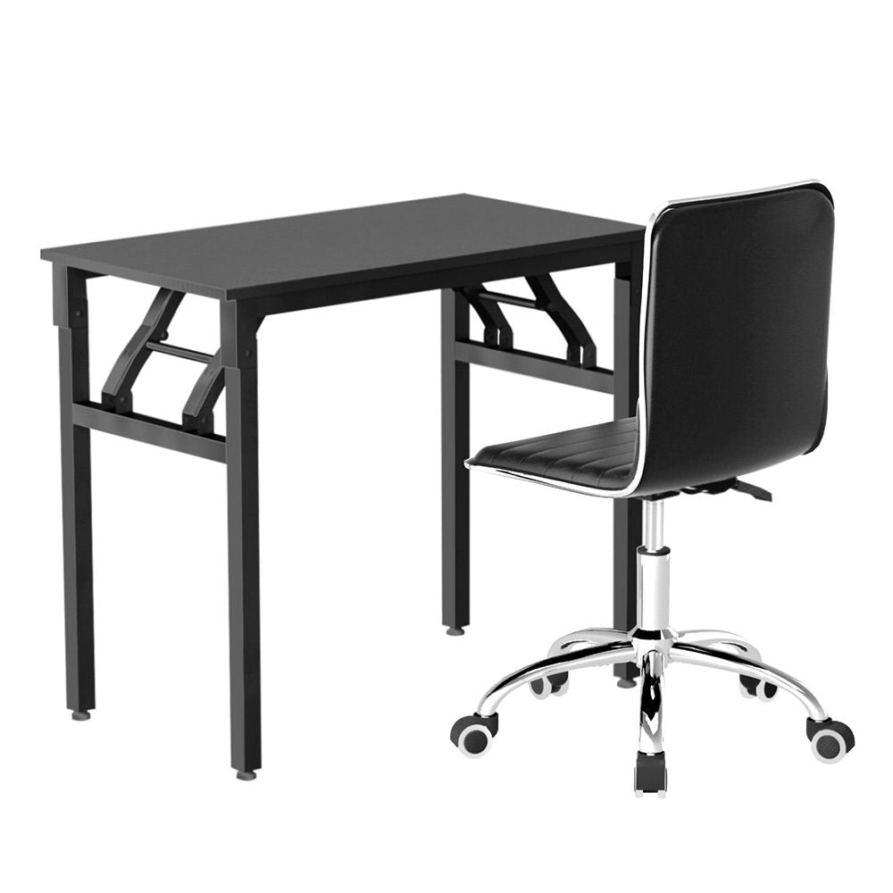 Artiss Computer Desk Office Chair PU Leather Set Foldable Home Study Table Black-Furniture &gt; Office &gt; Desks-PEROZ Accessories