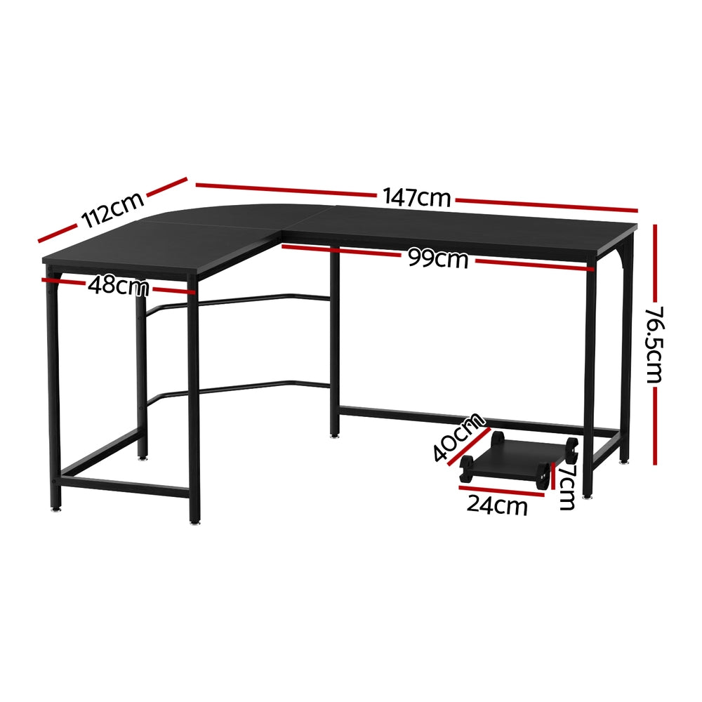 Artiss Computer Desk L-Shape CPU Stand Black 147CM-Office Desks-PEROZ Accessories