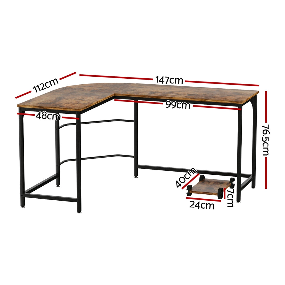 Artiss Computer Desk L-Shape CPU Stand Brown 147CM-Office Desks-PEROZ Accessories