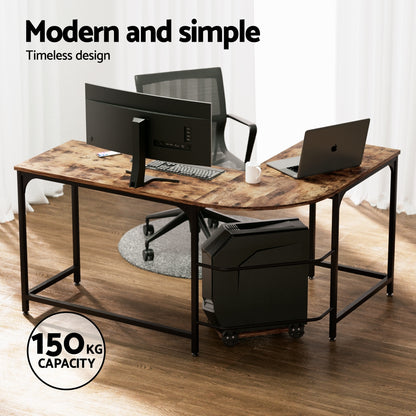 Artiss Computer Desk L-Shape CPU Stand Brown 147CM-Office Desks-PEROZ Accessories