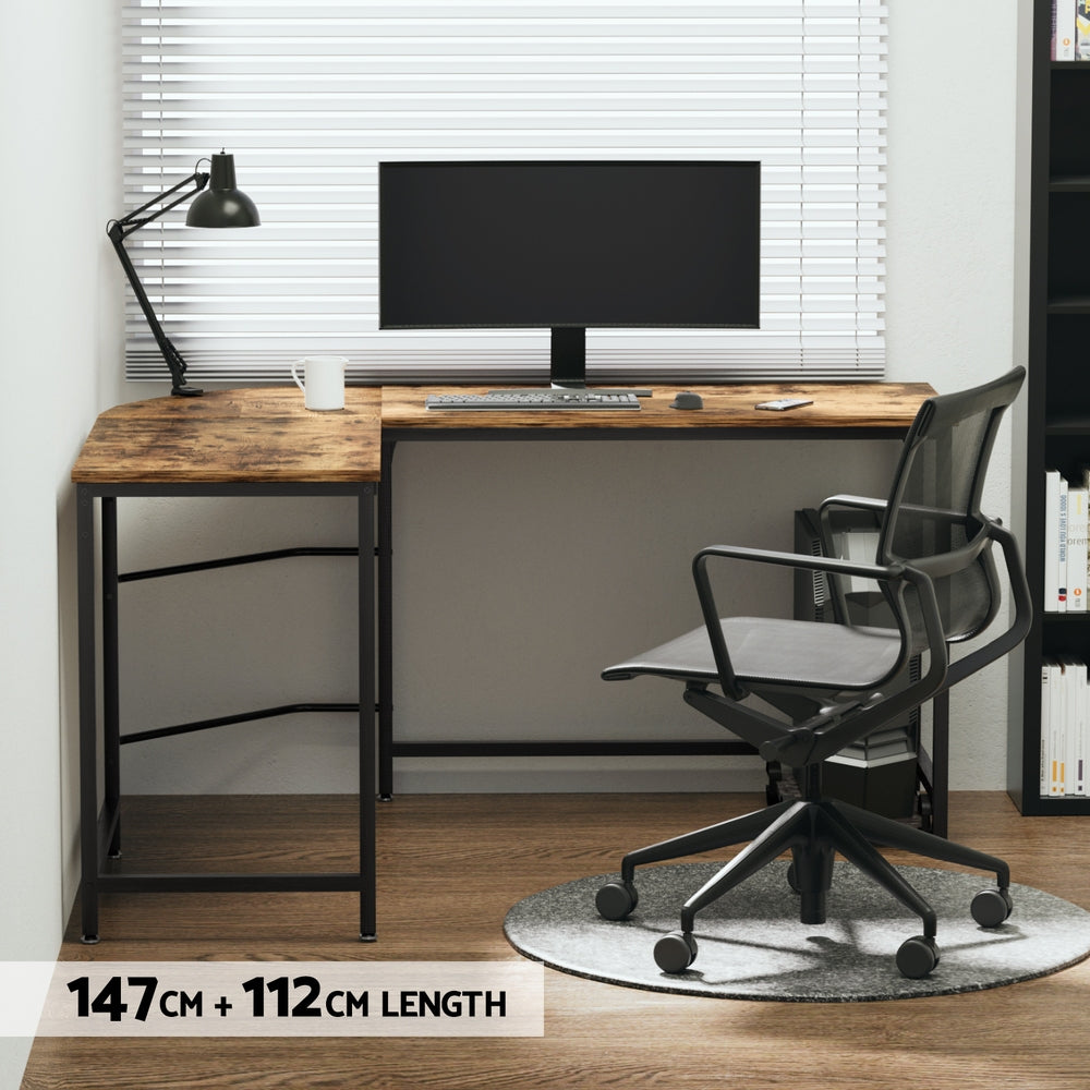 Artiss Computer Desk L-Shape CPU Stand Brown 147CM-Office Desks-PEROZ Accessories