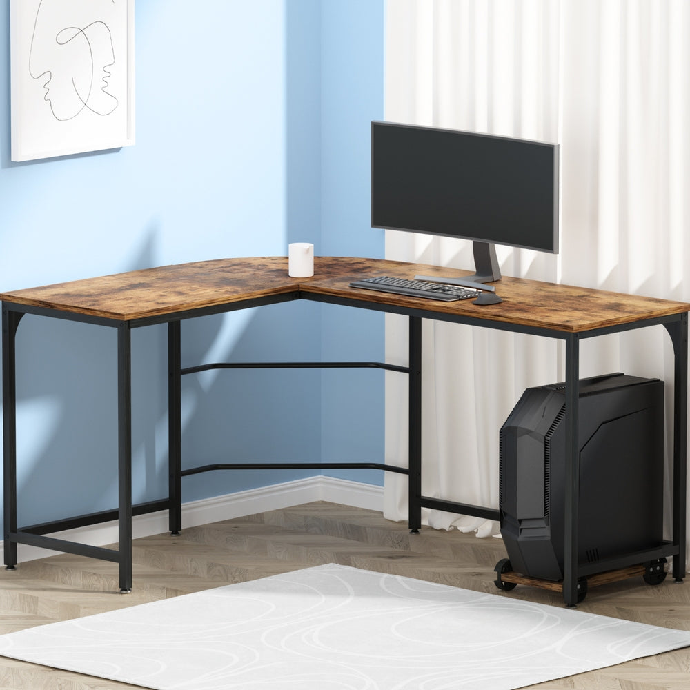 Artiss Computer Desk L-Shape CPU Stand Brown 147CM-Office Desks-PEROZ Accessories