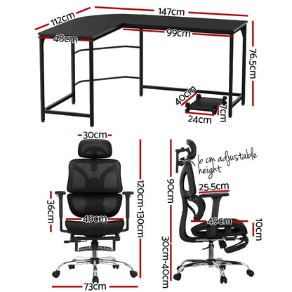 Artiss Computer Desk L-Shape Study Desks Ergonomic Office Chair Mesh Chairs-Furniture &gt; Office &gt; Desks-PEROZ Accessories