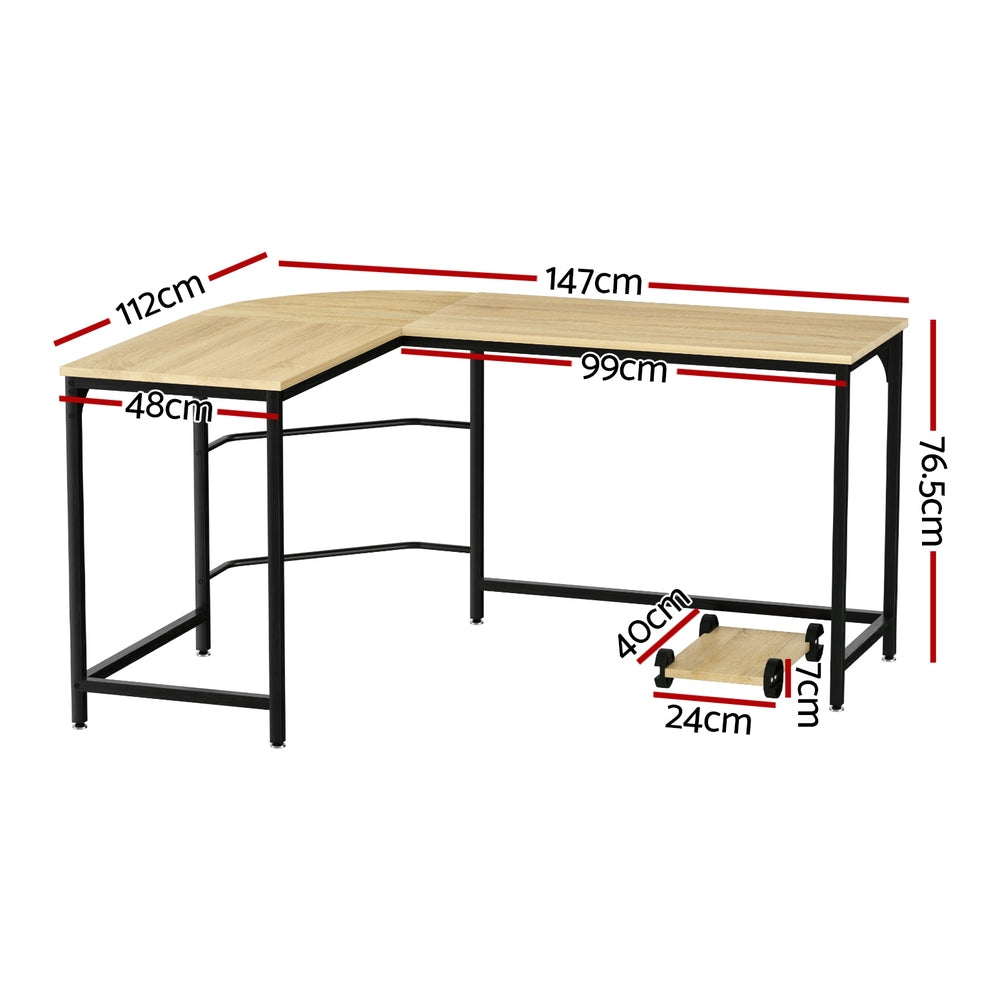 Artiss Computer Desk L-Shape CPU Stand Oak 147CM-Office Desks-PEROZ Accessories