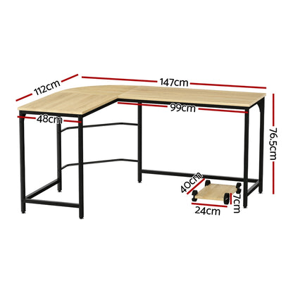 Artiss Computer Desk L-Shape CPU Stand Oak 147CM-Office Desks-PEROZ Accessories