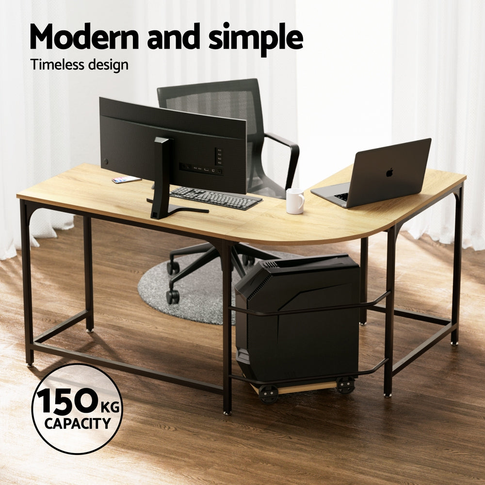 Artiss Computer Desk L-Shape CPU Stand Oak 147CM-Office Desks-PEROZ Accessories