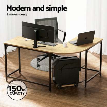 Artiss Computer Desk L-Shape CPU Stand Oak 147CM-Office Desks-PEROZ Accessories