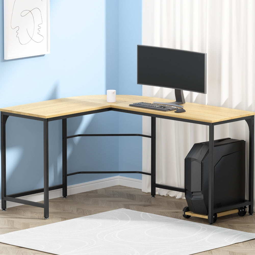 Artiss Computer Desk L-Shape CPU Stand Oak 147CM-Office Desks-PEROZ Accessories