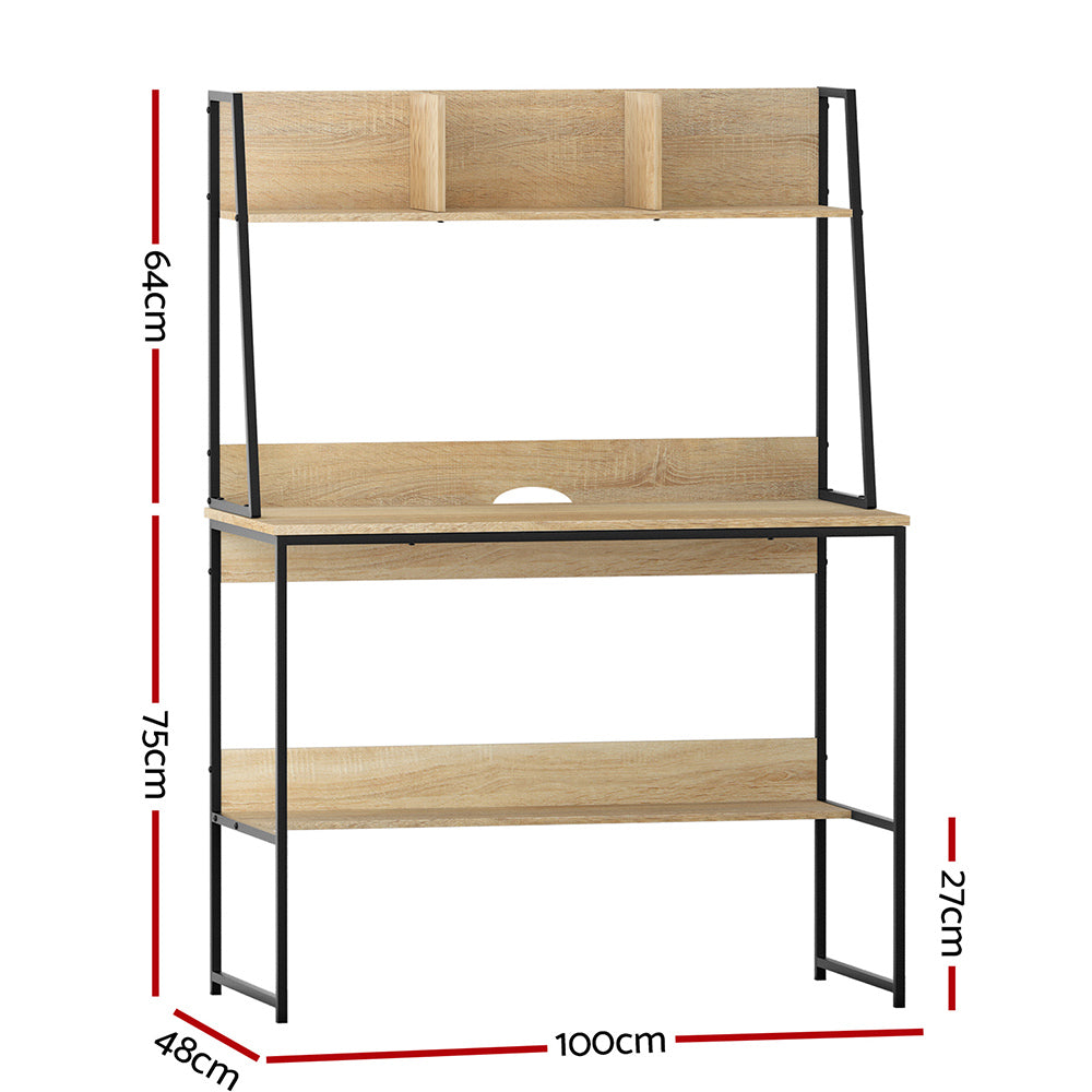 Artiss Computer Desk Bookshelf Storage 100CM Oak-Office Desks-PEROZ Accessories