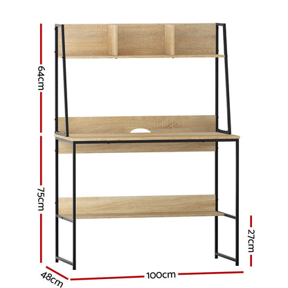 Artiss Computer Desk Bookshelf Storage 100CM Oak-Office Desks-PEROZ Accessories