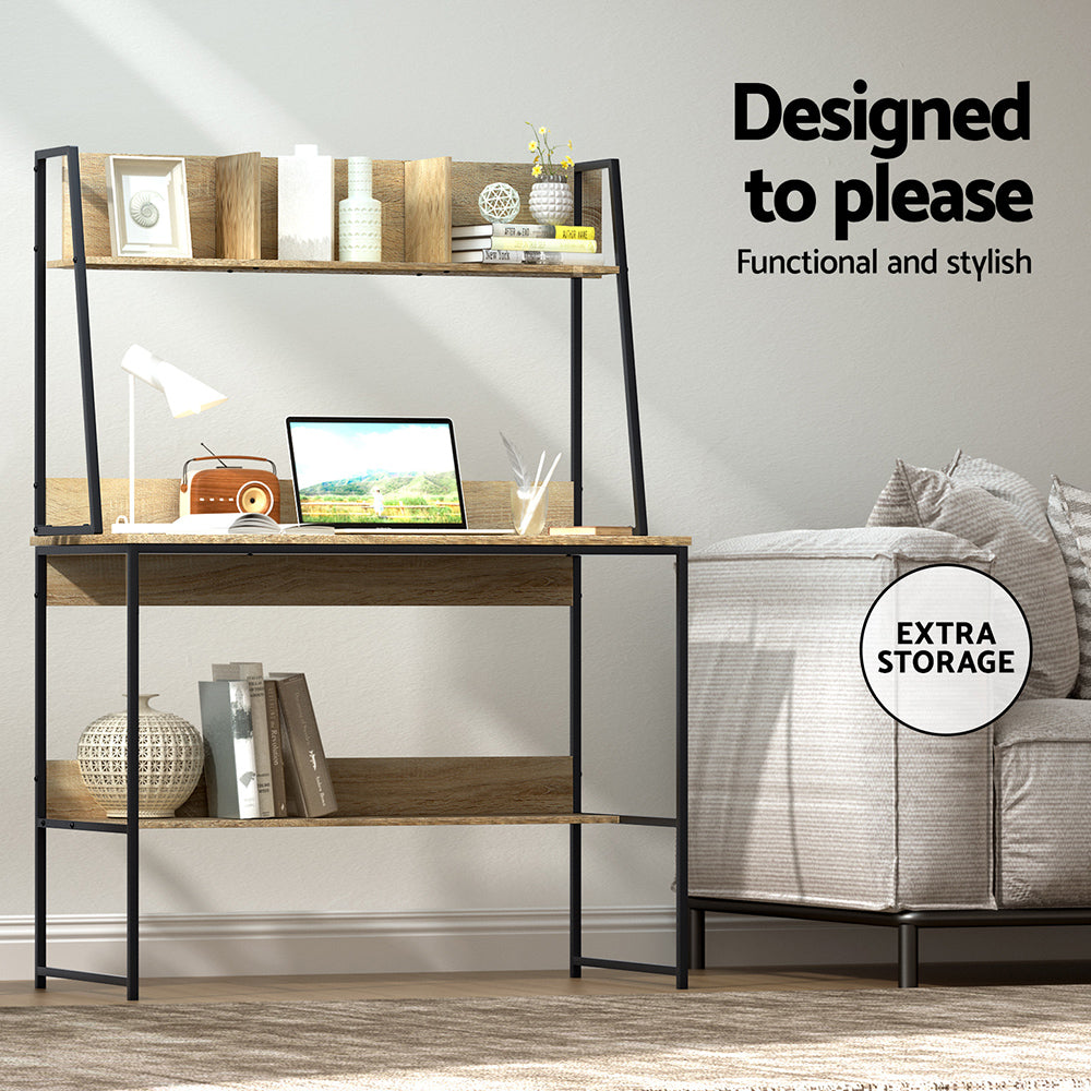 Artiss Computer Desk Bookshelf Storage 100CM Oak-Office Desks-PEROZ Accessories